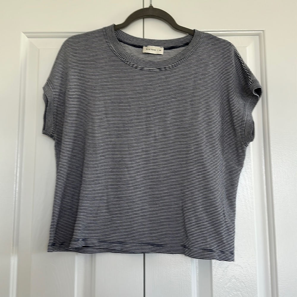 Hayes blue and white stripe crop shirt
